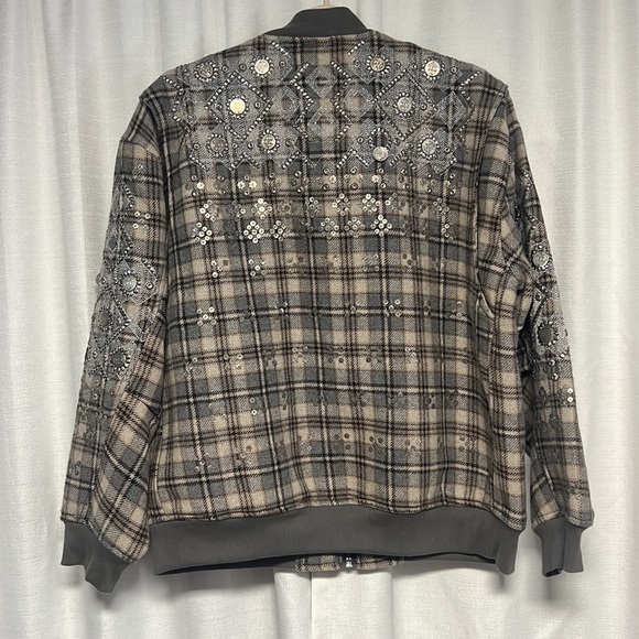 NWOT FP Free People Louie Grey Plaid Embellished Bomber Jacket - Picture 10 of 10